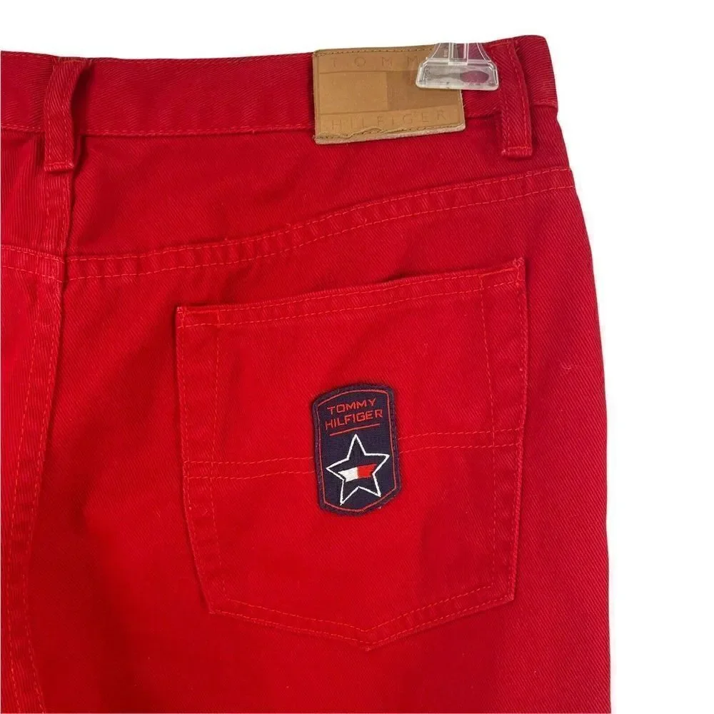 Tommy Hilfiger Jeans Y2K Red Straight Leg Logo Patch High Rise Womens Size 12